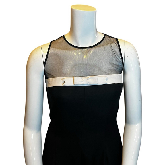 Joseph Ribkoff Vintage 70s-80s Black & White Mesh Bow Jumpsuit, 10-14 - Picture 3 of 14